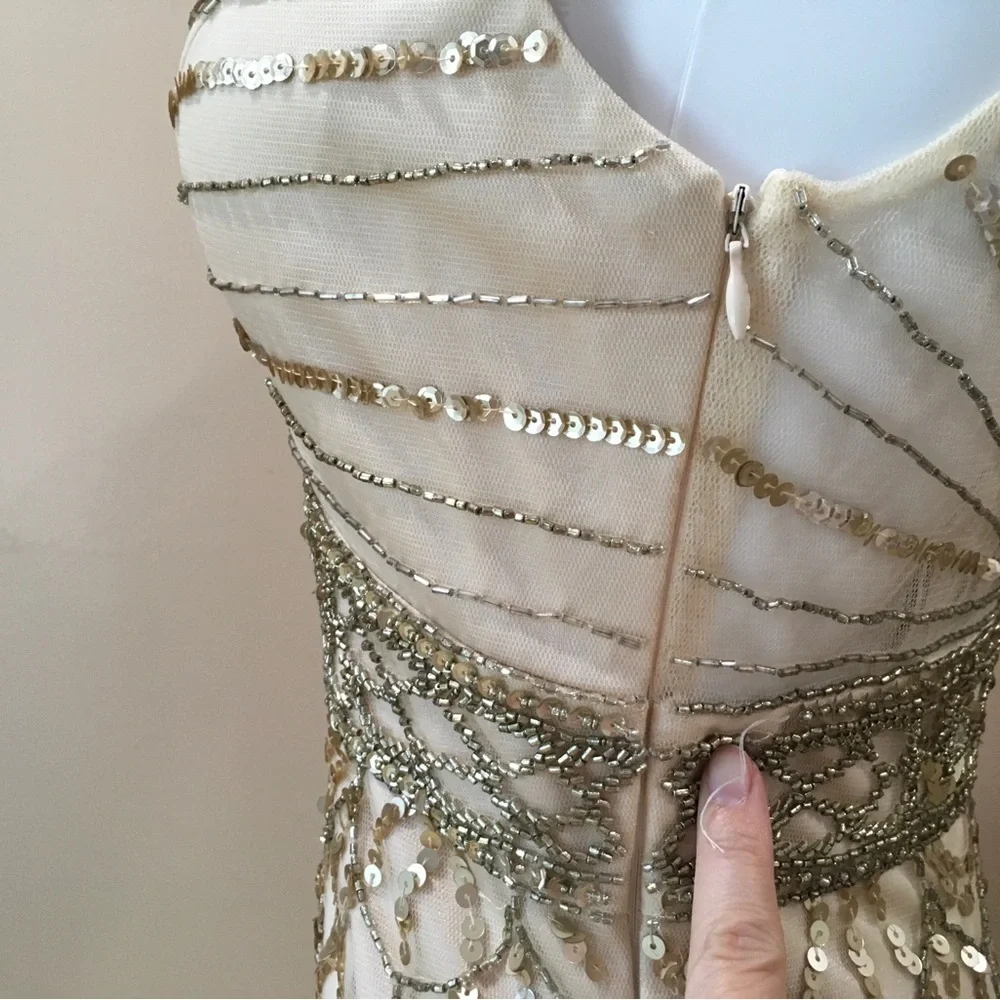 Sue Wong Nocturne BHLDN beaded embroidered champagne Maxi Dress woman’s size 2 - Picture 9 of 9